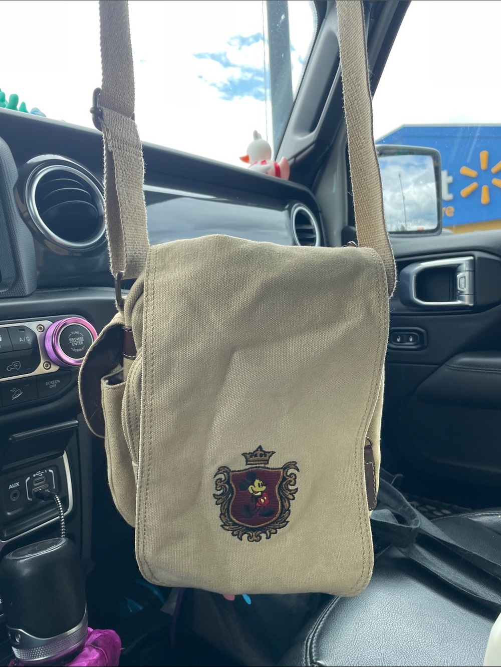 Disney Parks Authentic Mickey Mouse Royal Crest Khaki Canvas Crossbody Bag